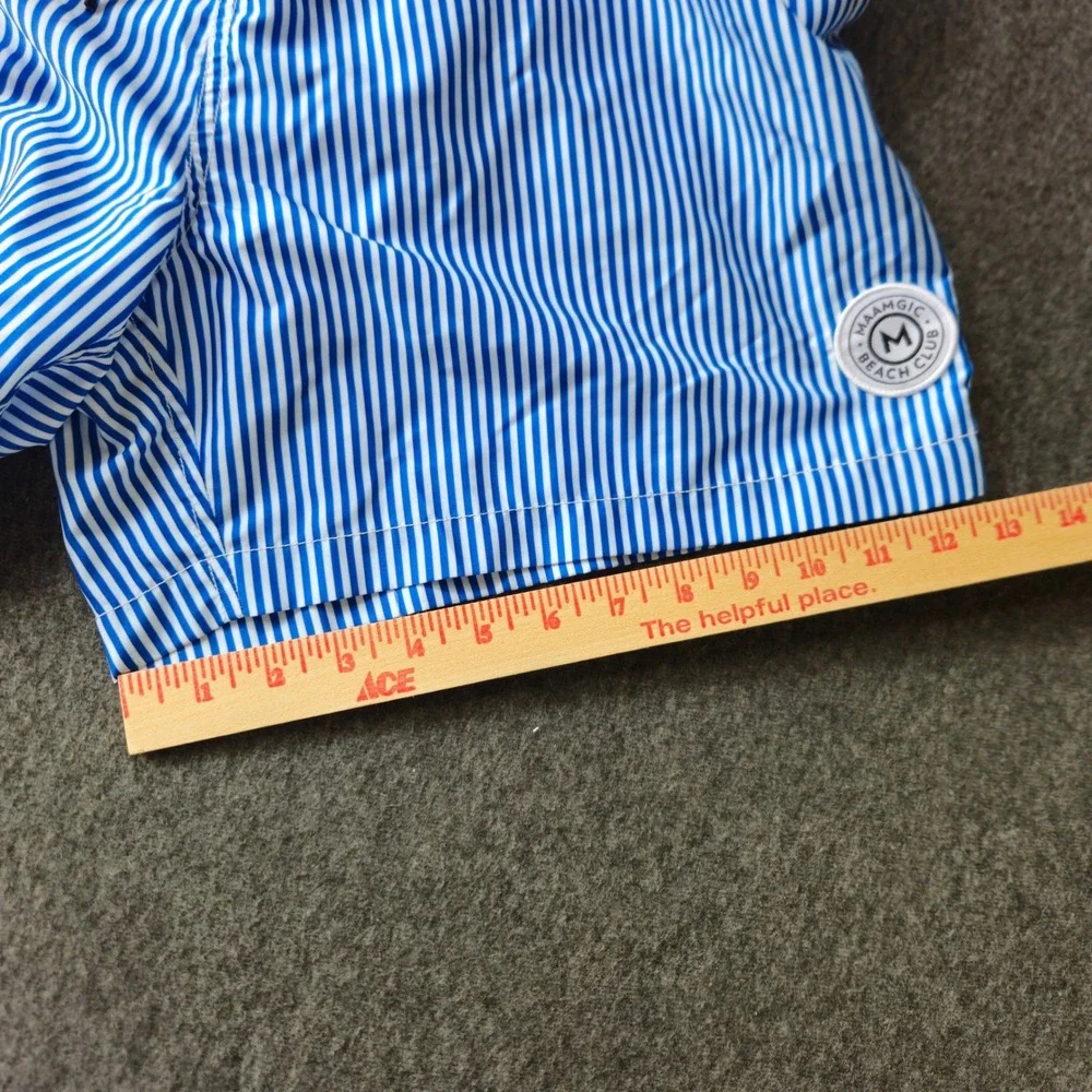 Maamgic Striped Swim Trunks Blue White Mesh Lined Board Shorts XL‎ Preppy Summer